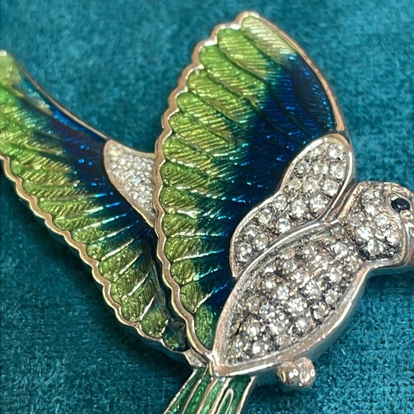 Blue and Green Flying Bird Brooch - Picture 2 of 5